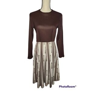 Vintage Toni Todd Retro Secretary Long Sleeve Midi Japanese Print Dress Small